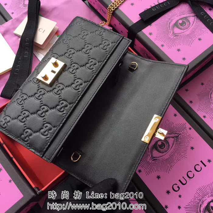 GUCCI古馳 歐洲正品原單 padlock系列 最新二折款 爆款鏈條皮夾 453506 黑色壓全皮 WTG1183